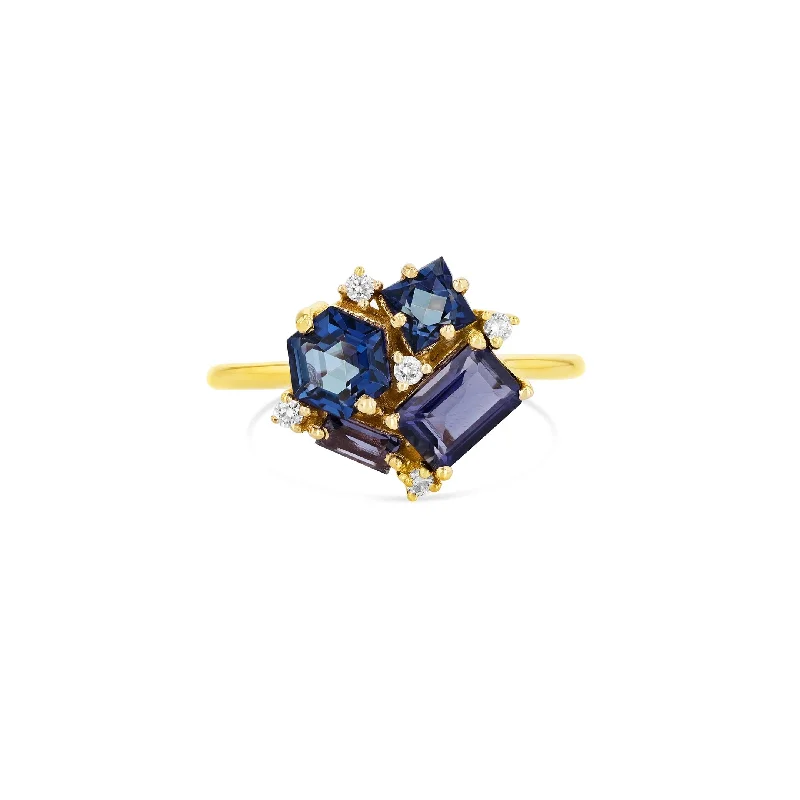 waterproof beach anklet stainless steel English Blue Topaz, Iolite Diamond Blossom Ring