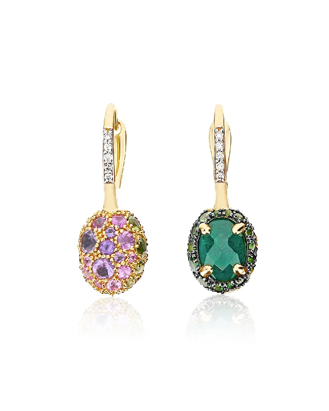 real peridot charm bracelet "Reverse" Ciliegine Gold, Sapphire, Tsavorite, Amethyst, Green Labradorite and Rock Crystal Double-face Ball Drop Earrings (SMALL)