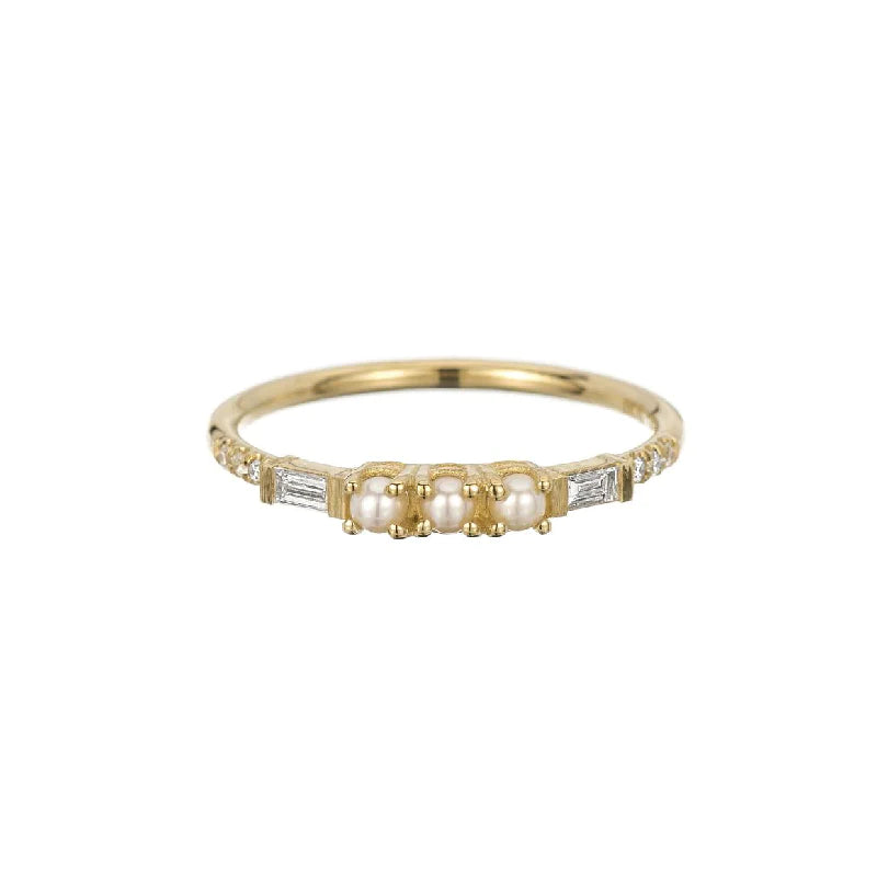 sterling silver infinity bracelet 3 Baguette Equilibrium Pearls Ring