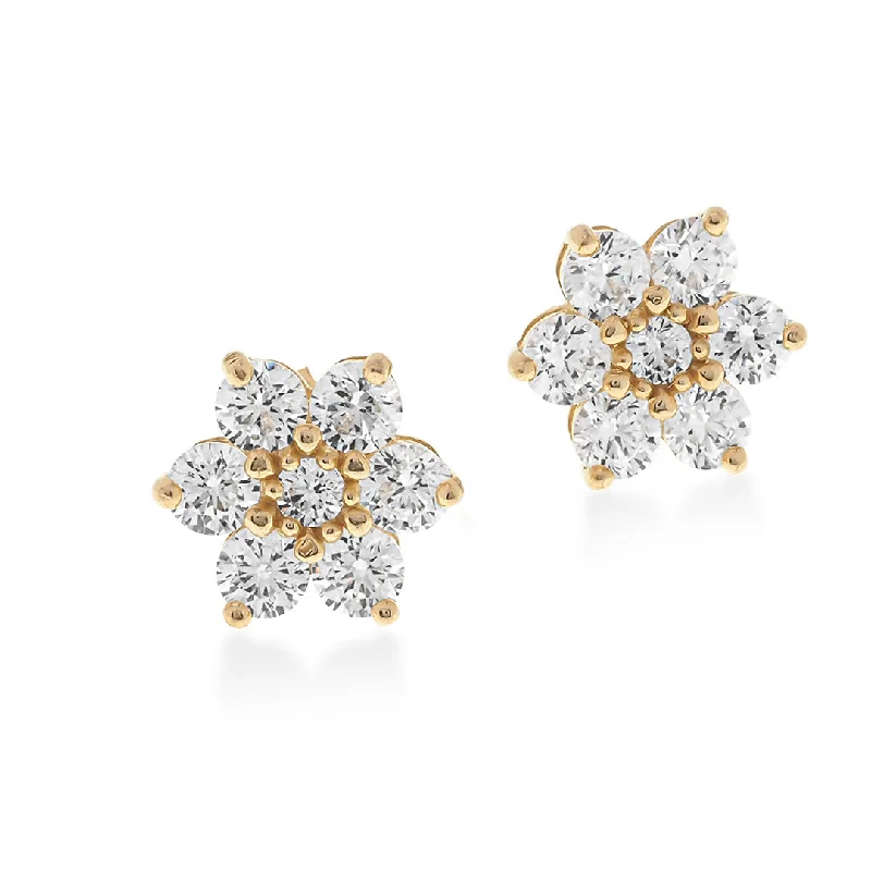 handcrafted gemstone ring women Starburst Halo Cz Stud Earrings  | 14K Gold With Cz