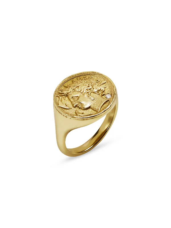 modern geometric silver ring Goddess Signet Yellow Gold Ring