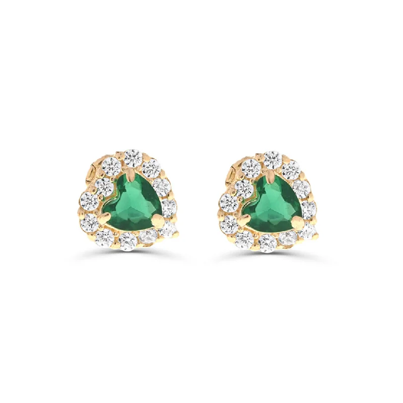 rose gold anklet chain Heart Emerald  Stud Earrings | Screw back | 14K Gold With Cz