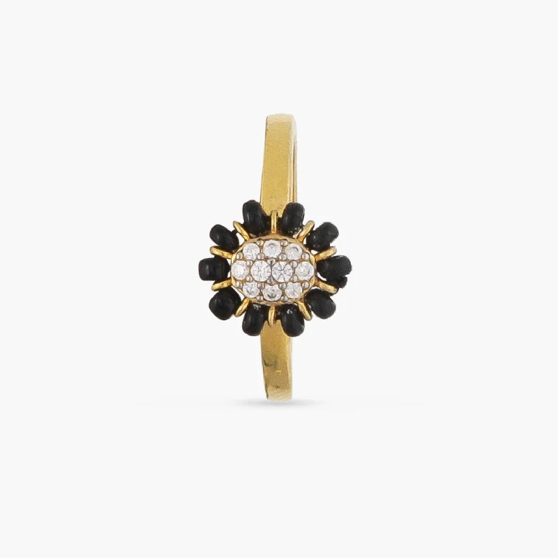 men’s sterling silver cufflinks Delicate Floral CZ Silver Black Bead Ring
