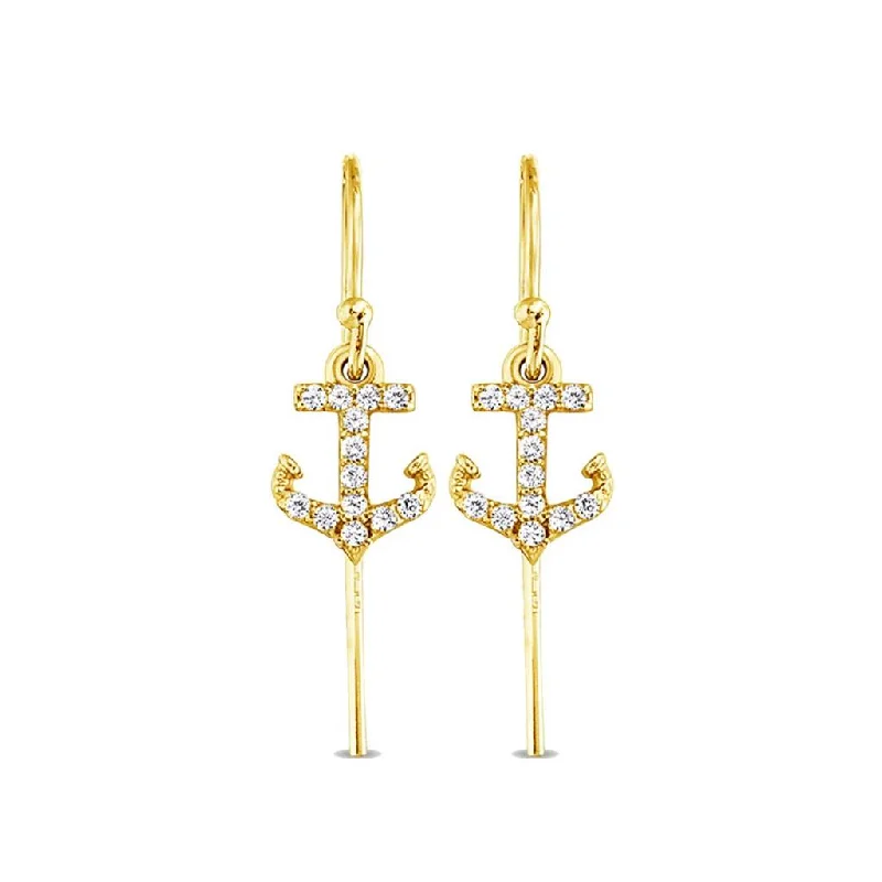 statement silver feather earrings Diamond Anchor Studs
