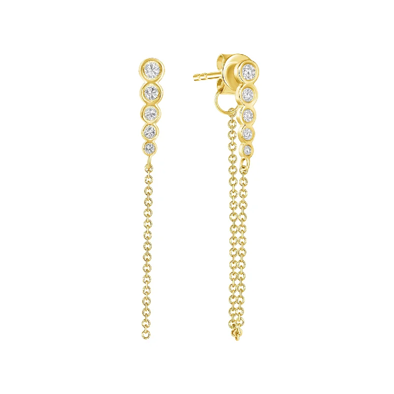 dainty gold chain ring Diamond Bezel drop chain earring