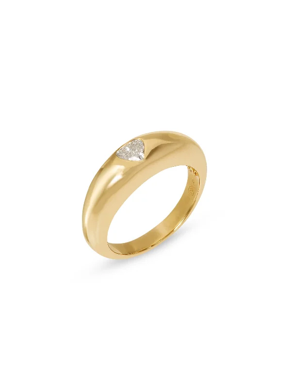 gold charm bracelet with initials Diamond Heart Small Puffy Yellow Gold Ring