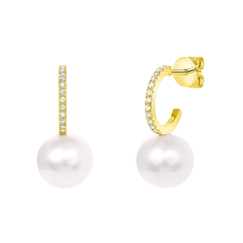 gemstone teardrop earrings DIAMOND HUGGIE EARRING WITH PEARL DROP