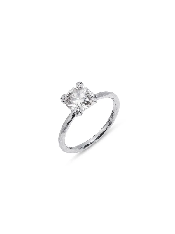 simple gold stacking rings Diamond Long Prong Hammered Platinum Ring