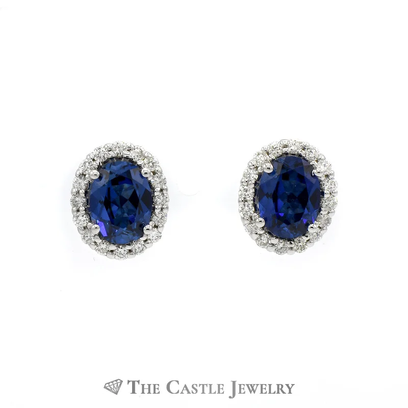 vintage-style filigree bracelet Diffused Oval Sapphire Earrings with Diamond Halo in 14k White Gold vintage-style filigree bracelet Diffused Oval Sapphire Earrings with Diamond Halo in 14k White Gold