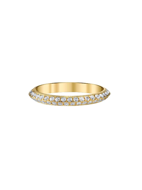 vintage floral engagement ring Double Sided Pavé Knife Edge Band Yellow Gold Ring