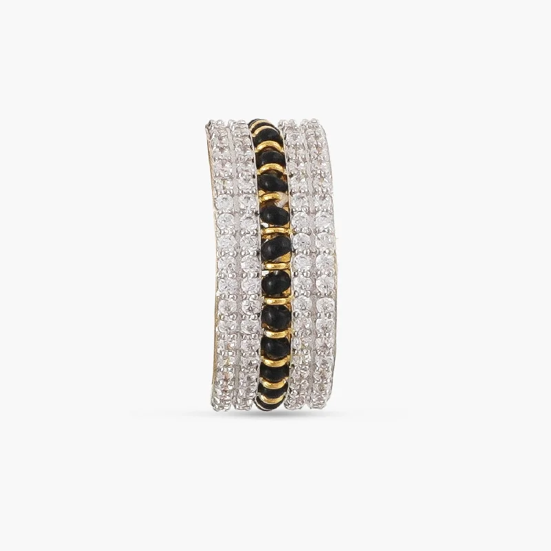 classic gemstone stud earrings Elegant CZ Silver Black Bead Band Ring