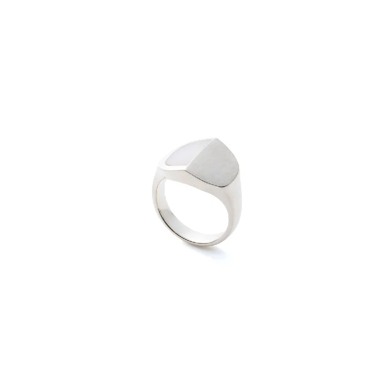 handmade ceramic bead bracelet "EQUINOX"-Pyramid Half Moon White Agate Ring