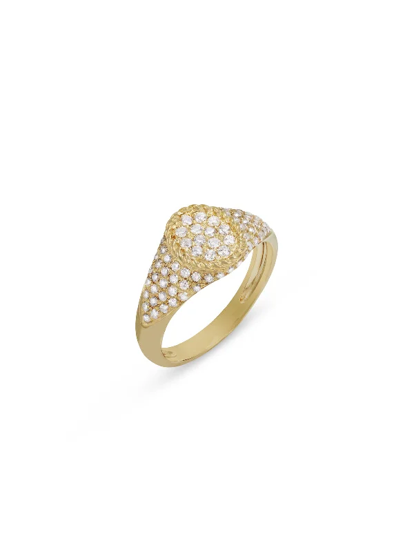 modern hexagon stud earrings Diamond Baby Oval Cheveliere Yellow Gold Signet Ring