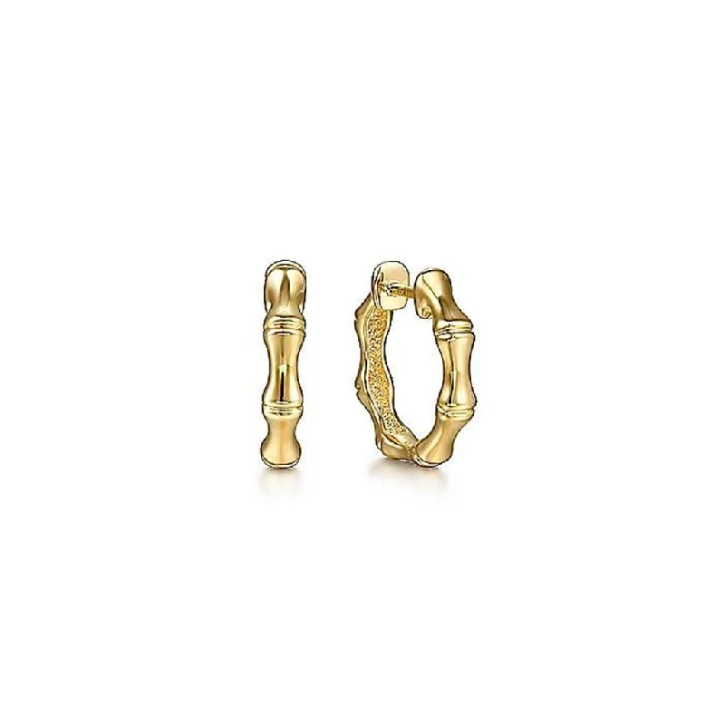 men’s black diamond cufflinks Gabriel & Co. 14k Yellow Gold Bamboo Style Hoop Earrings