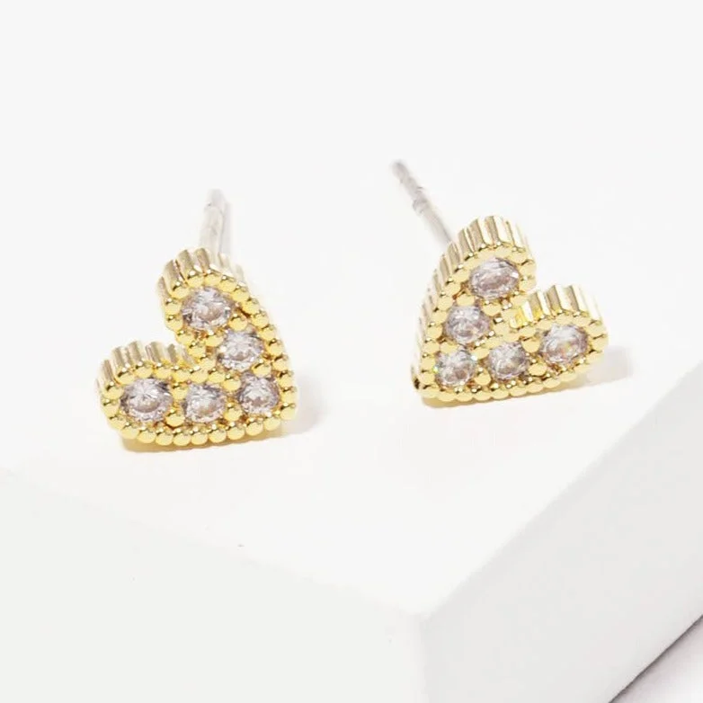 vintage art deco engagement ring Dipped Heart CZ Stone Stud Earrings