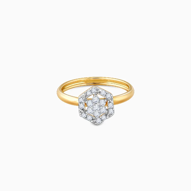 personalized initial ring stackable Gold Floral Geometry Diamond Ring