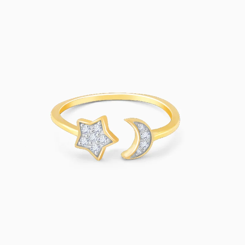 personalized bar necklace silver Gold Moon & Star Diamond Ring