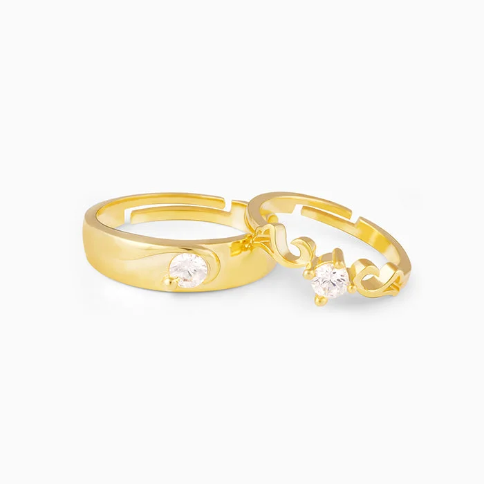 men’s silver ring with onyx Golden Glowing in Love Couple Rings