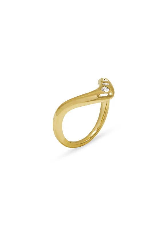 handcrafted sterling silver necklace Graduated Diamond V Wave Yellow Gold Ring