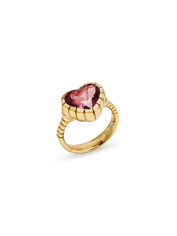 rose gold bezel ring Heirloom Bezel Pink Tourmaline Heart Yellow Gold Ring