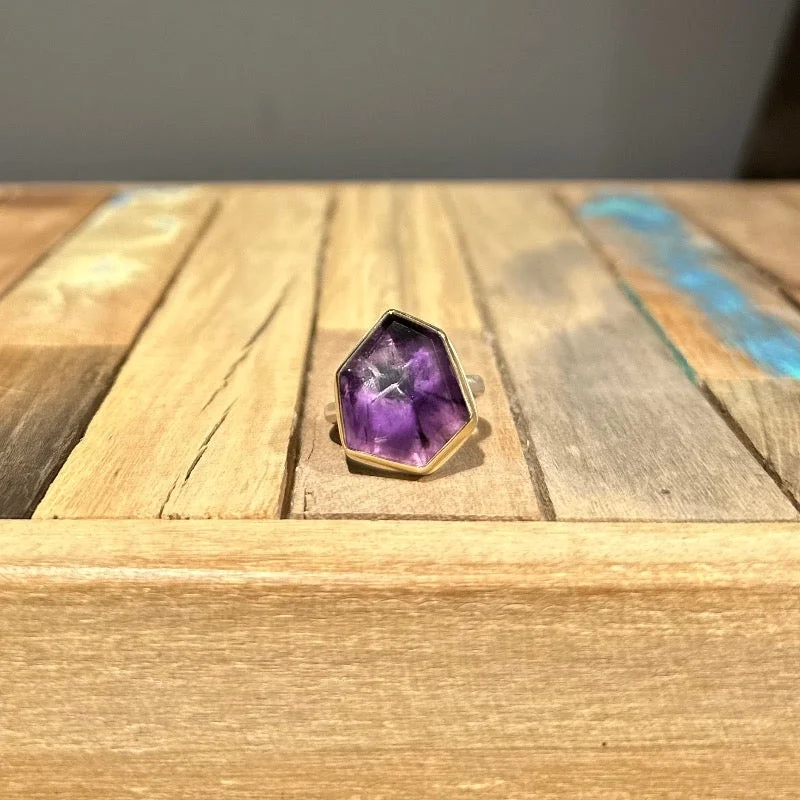white opal engagement ring Hexagon Amethyst