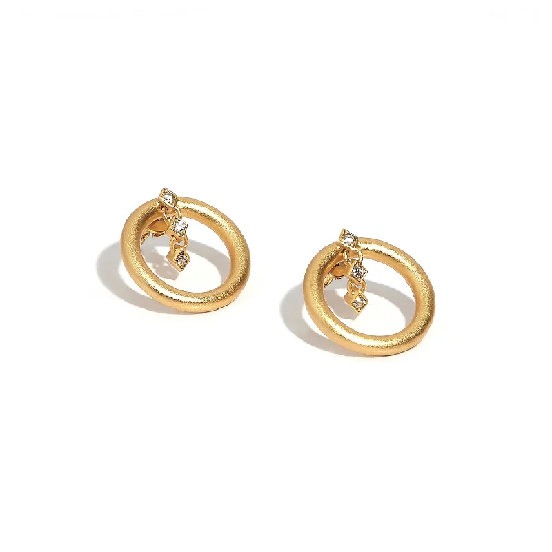 classic pearl strand necklace Hoop with Three Stones Earrings