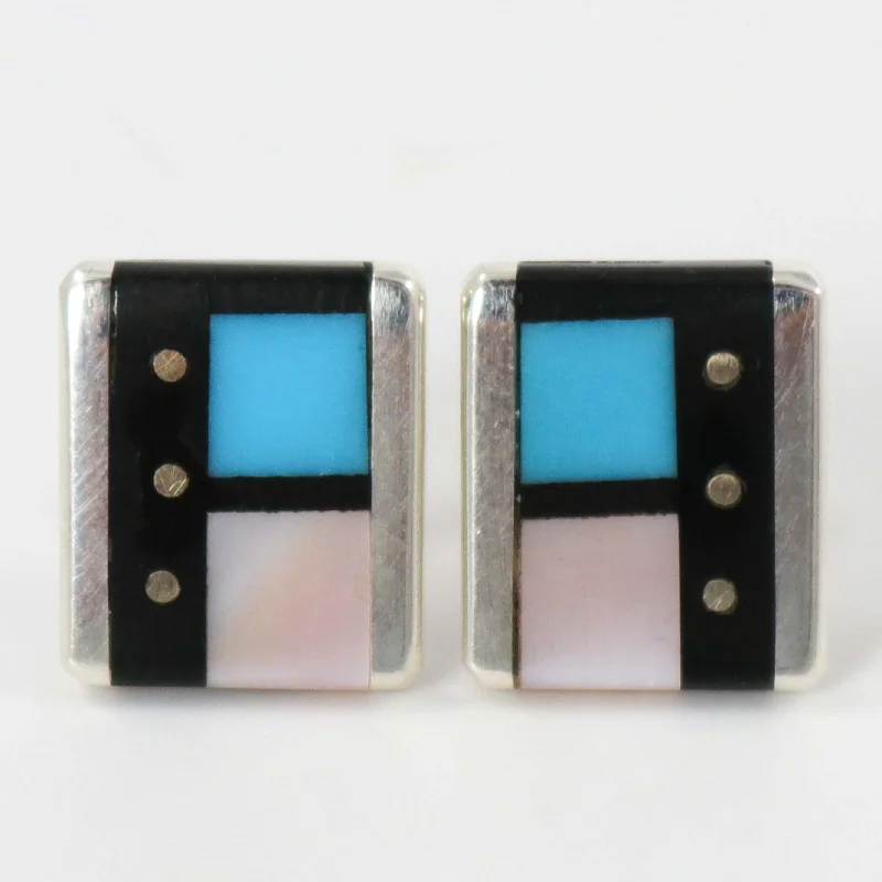 men’s silver ring with onyx Inlay Earrings