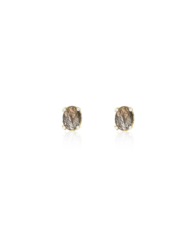 vintage art deco bracelet "Ipanema" Grey rutilated quartz, diamonds and 18kt gold small stud earrings vintage art deco bracelet "Ipanema" Grey rutilated quartz, diamonds and 18kt gold small stud earrings