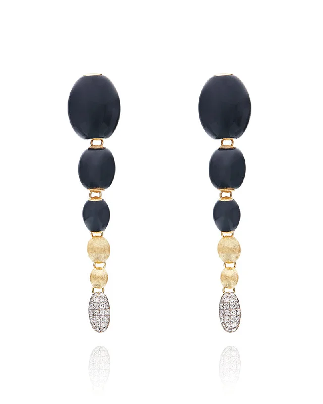 men’s engraved cuff bracelet "Ivy " Gold and Black Onyx charming drop earrings