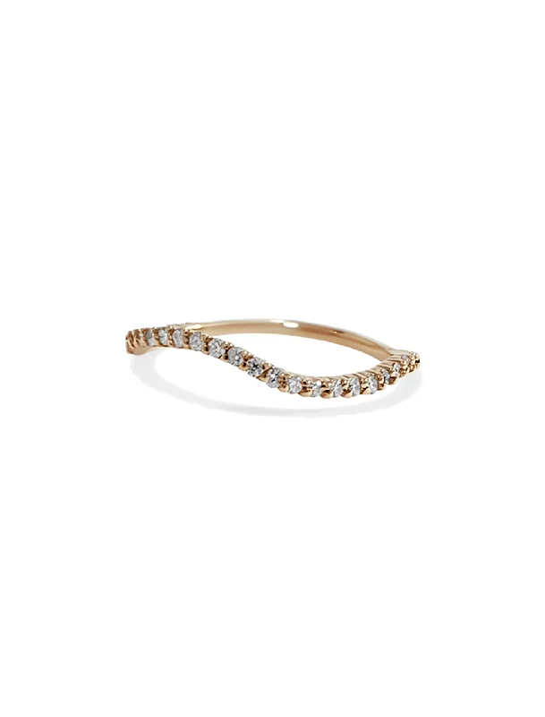 minimalist wedding band set Nalu, 14K Yellow Gold + Pavé Diamond Ring