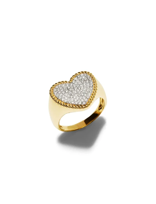 minimalist gold square earrings Large Diamond Heart Cheveliere Yellow Gold Ring