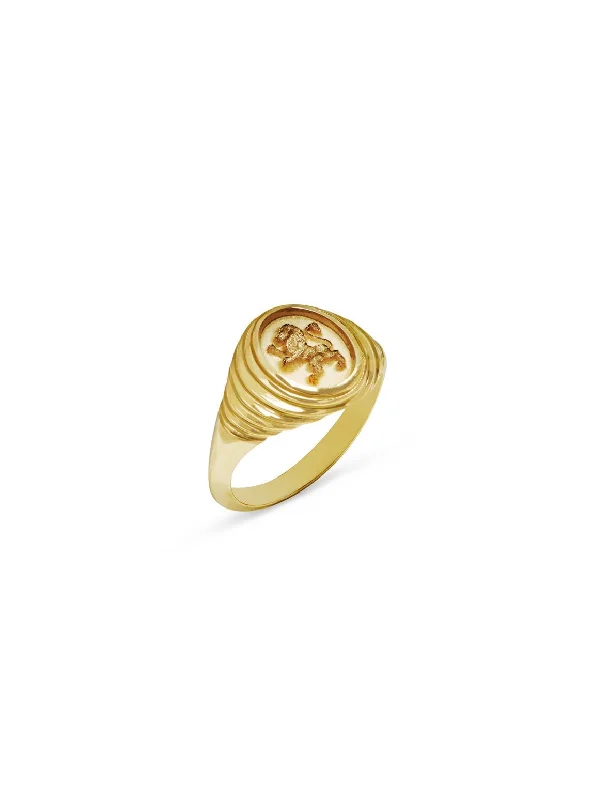 adjustable braided rope ring Lion Tiered Fantasy Yellow Gold Signet Ring