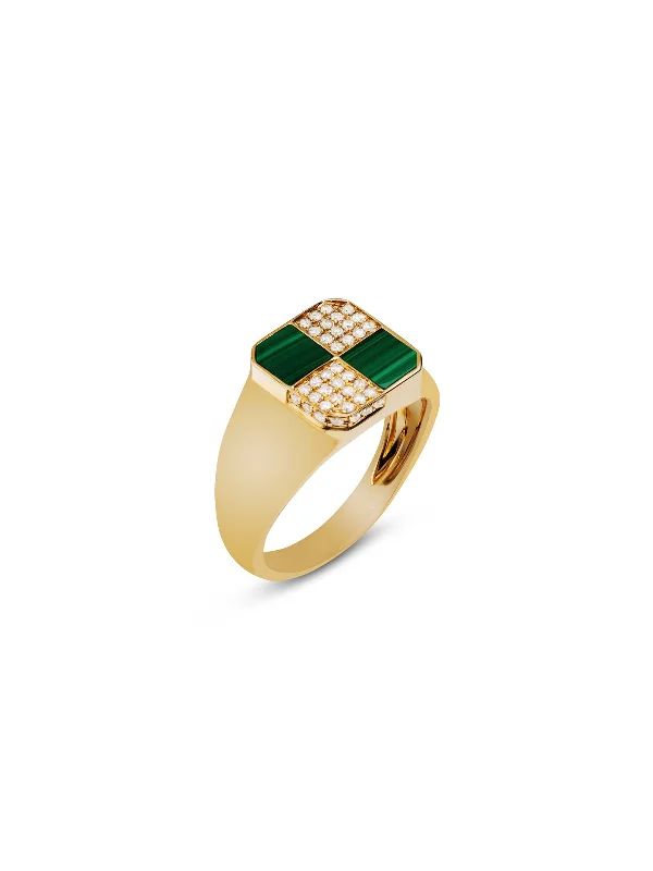 gemstone infinity bracelet Malachite Mini Damier Yellow Gold Signet Ring