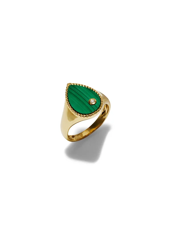 unique diamond tennis bracelet Malachite Pear Cheveliere Yellow Gold Signet Ring