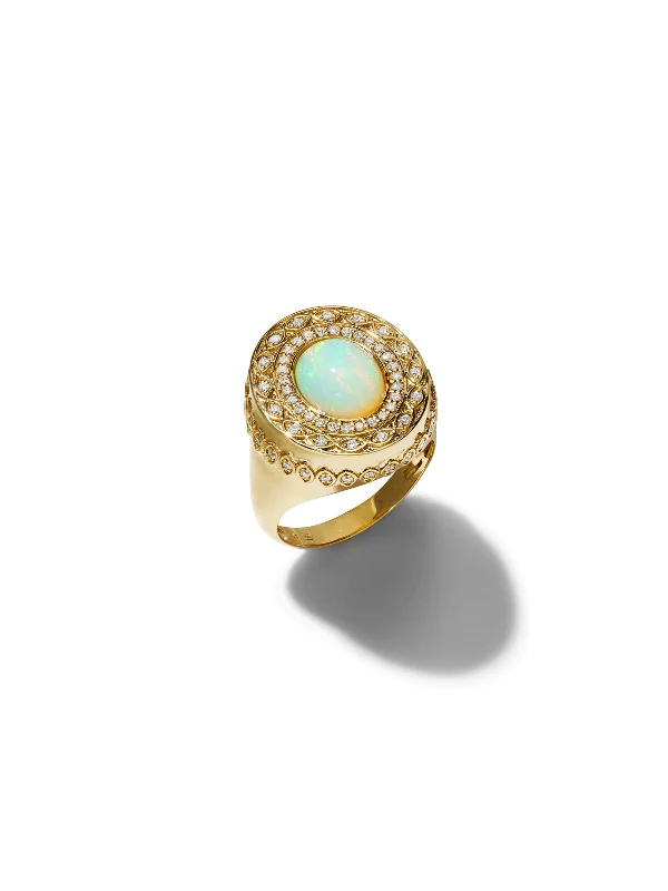 men’s titanium ring with diamonds Marquise Eye Opal Cabochon Yellow Gold Ring