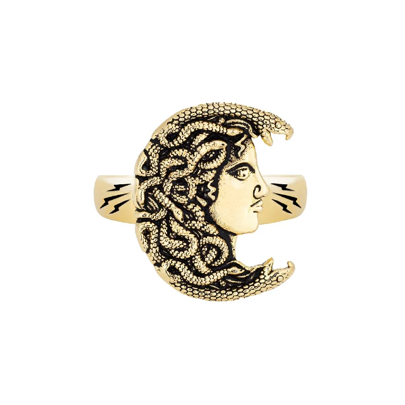 gold plated Cuban link chain Medusa Ring