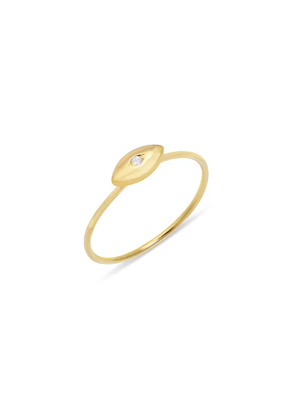 handmade leather ring Mini Evil Eye Yellow Gold Ring