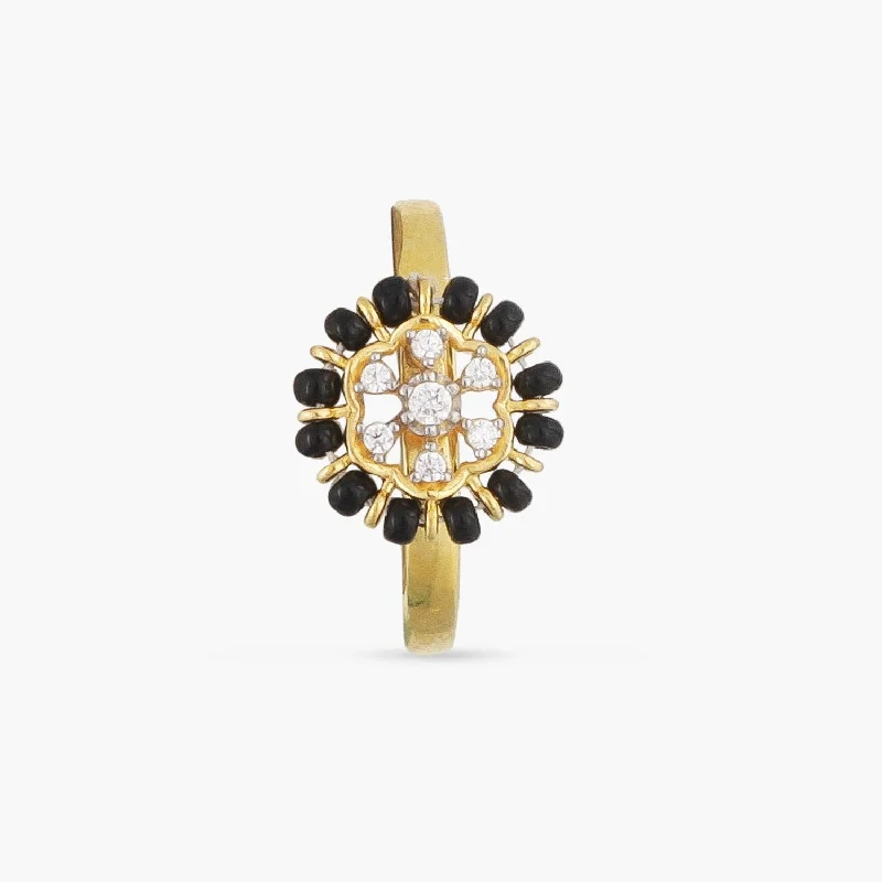 vintage citrine ring Minimal Black Bead CZ Silver Ring