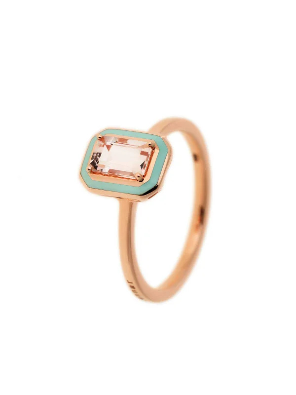 boho beaded statement necklace Morganite with Mint Green Enamel Frame Rose Gold Ring boho beaded statement necklace Morganite with Mint Green Enamel Frame Rose Gold Ring