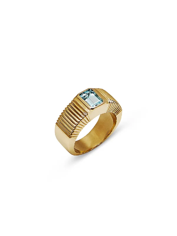 minimalist crystal quartz ring One-Of-A-Kind Pleated Aquamarine Yellow Gold Ring