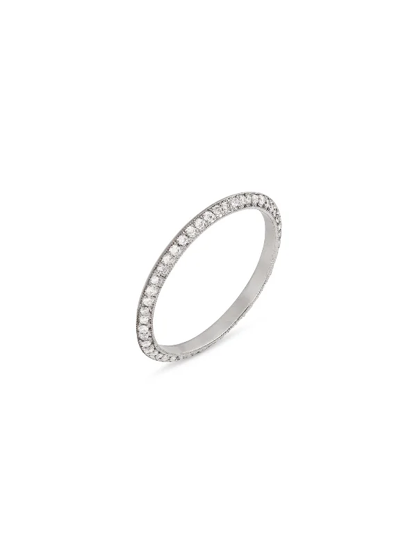 simple sapphire wedding band One Sided Petite Pavé Knife Edge Band White Gold Ring