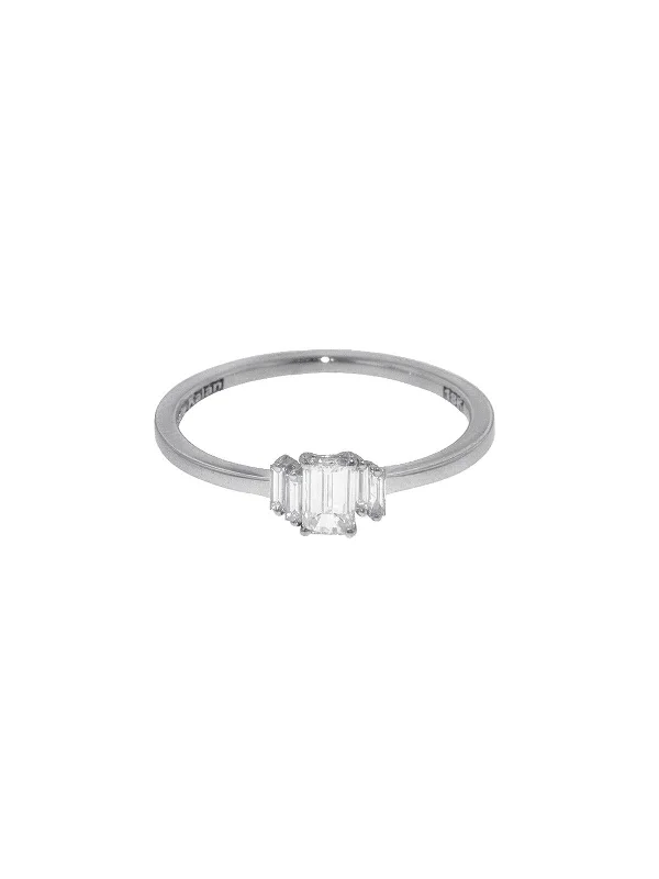 modern geometric gold ring One-Of-A-Kind Staggered Baguette and Emerald Cut White Gold Ring modern geometric gold ring One-Of-A-Kind Staggered Baguette and Emerald Cut White Gold Ring