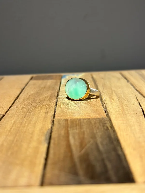 celestial astrology sign ring Oval Chrysoprase