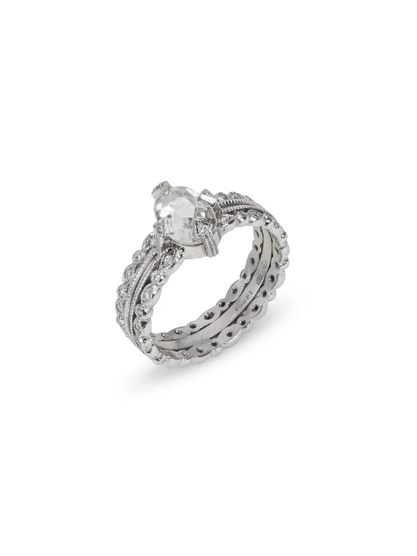 men’s leather and silver bracelet Oval Diamond Solitaire on Double Milgrain Seed Platinum Ring