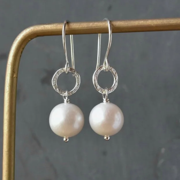 silver dragon claw ring Pearl Earrings with Hammered Circle
