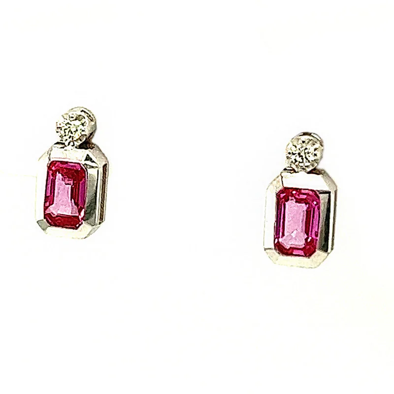 sterling silver herringbone chain Pink Sapphire and Diamond Earrings