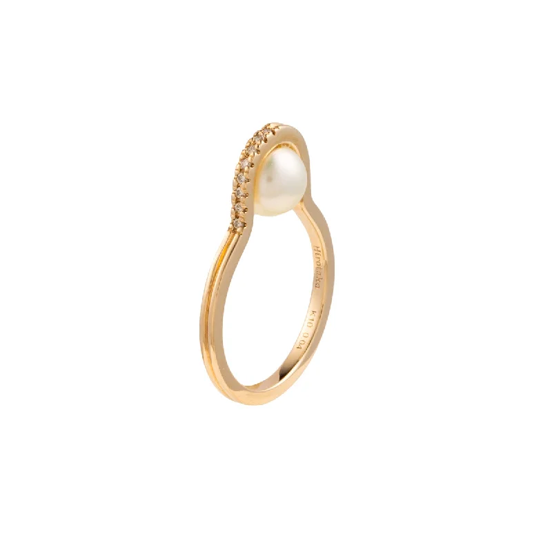 gemstone stacking rings colorful 【Made-To-Order】 "Beluga" Diamond Pearl Ring