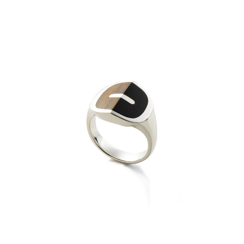titanium wedding band men’s black 【Made-To-Order】 "EQUINOX"-Pyramid Onyx Tiger's Eye Ring