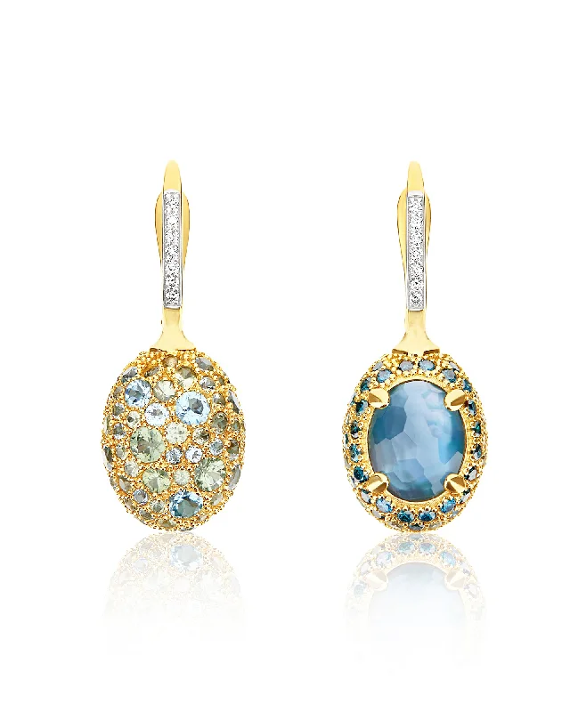 modern infinity signet ring "Reverse" Ciliegine Gold, Blue Diamonds, Swiss Blue Topaz, Green Sapphires and London Blue Topaz Double-face Ball Drop Earrings (MEDIUM) modern infinity signet ring "Reverse" Ciliegine Gold, Blue Diamonds, Swiss Blue Topaz, Green Sapphires and London Blue Topaz Double-face Ball Drop Earrings (MEDIUM)