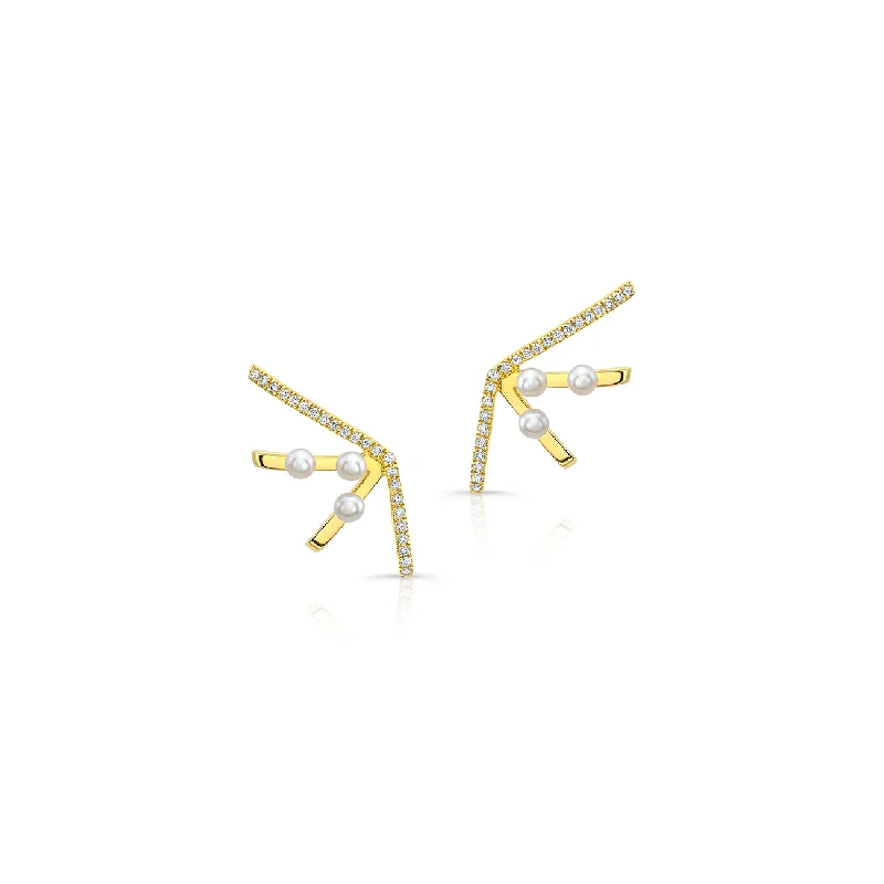 rose gold ring with diamonds Diamond and Pearl Ear Shield